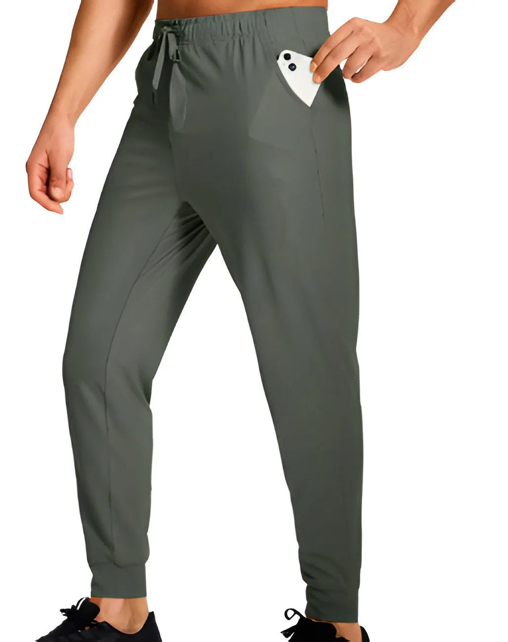 Men's loose fit polyester casual trousers shown in a solid colour, available in multiple sizes.