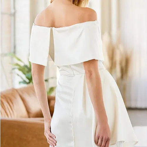Matcha green off-shoulder strapless dress with high waist, lace-up back, and patchwork midi skirt