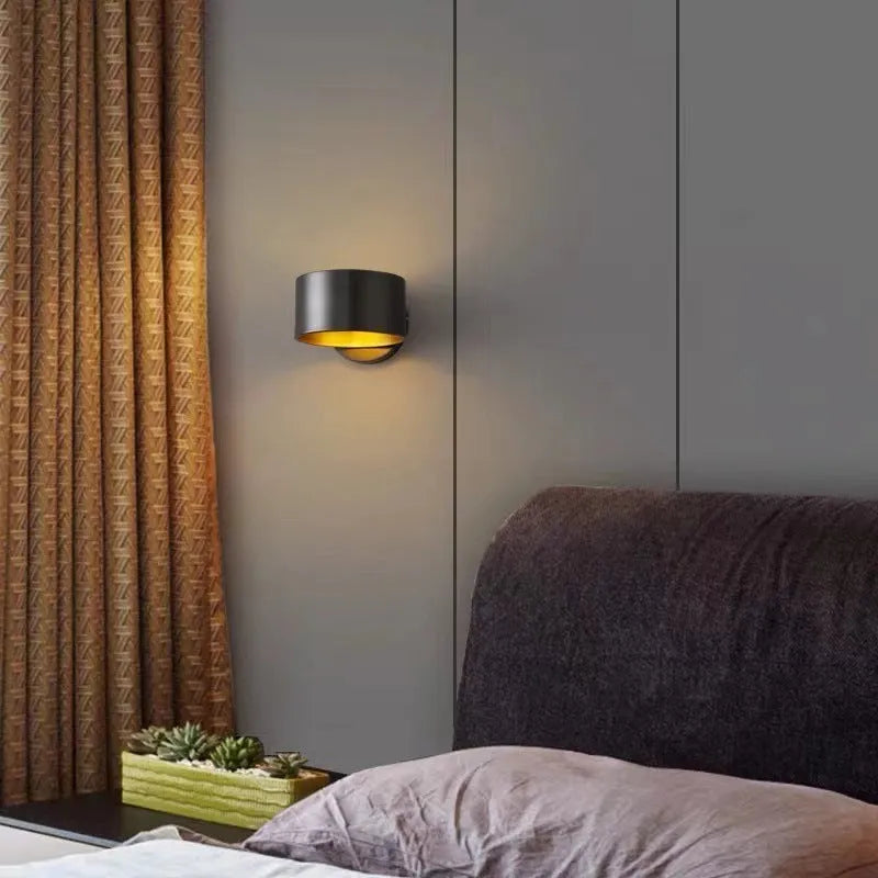 Modern simple style copper wall lamp in gold or black finish for living room.