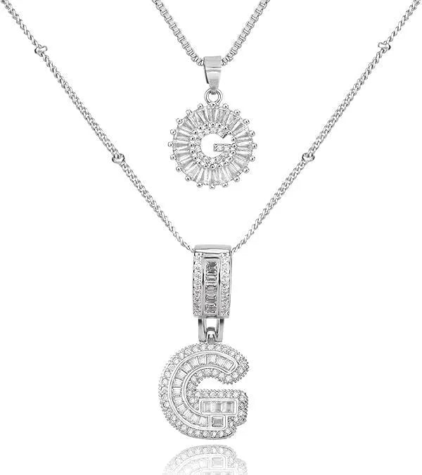 18K gold plated copper alphabet pendant necklace letter A with melon seeds chain on white background
