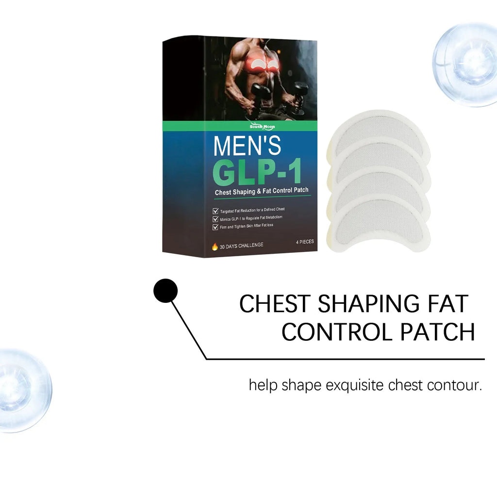 Pack of four thin men's figure control chest patches containing Mugwort, Ginger, and Centella Asiatica extracts.
