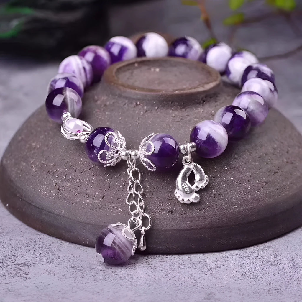 Purple amethyst bracelet with 10mm round beads for women's jewellery and office wear