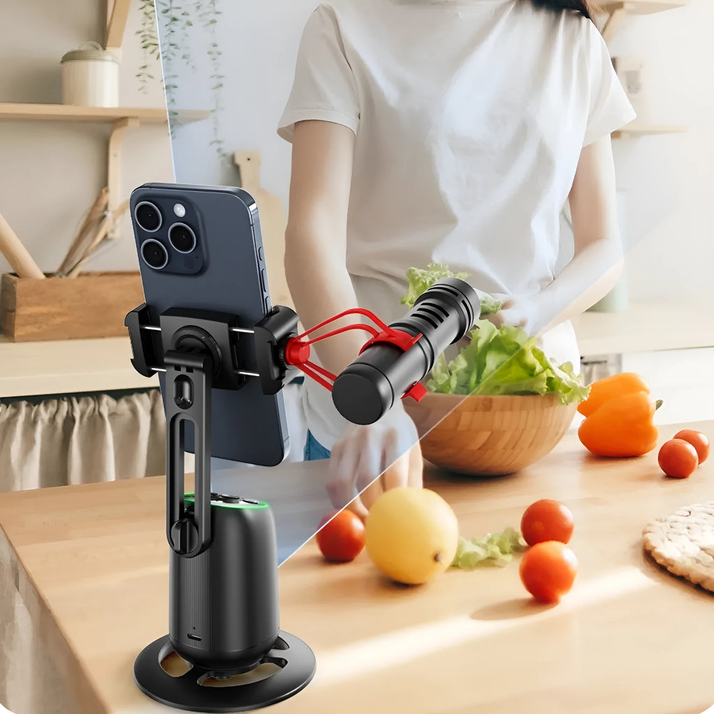 P05 black ABS desktop rotating phone holder with round chassis and seven-colour ambience light