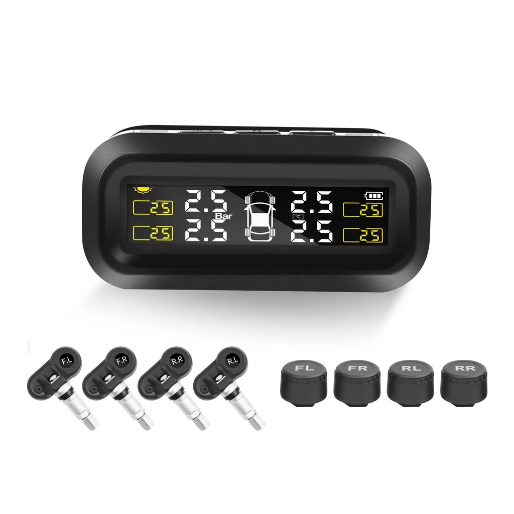 Solar wireless car tyre pressure monitor with colour screen display and four sensors