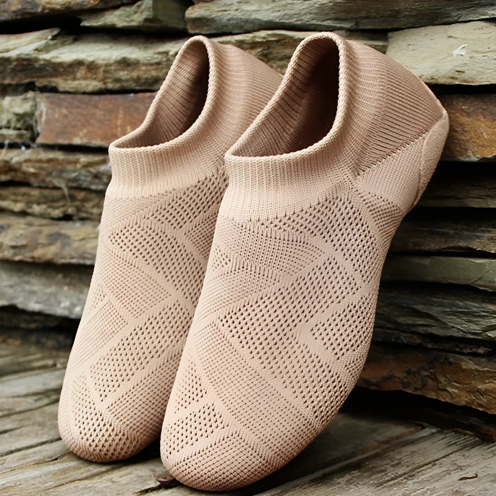Camel coloured Latin dance shoes with cotton mesh upper and leather sole