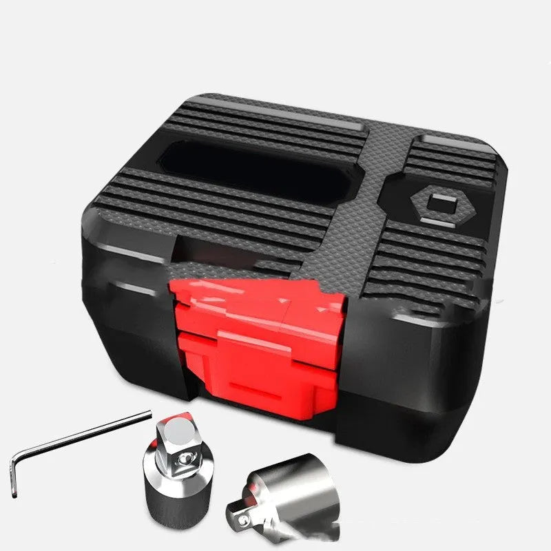 Digital torque meter with display screen and 1/2 inch drive square, metal construction.