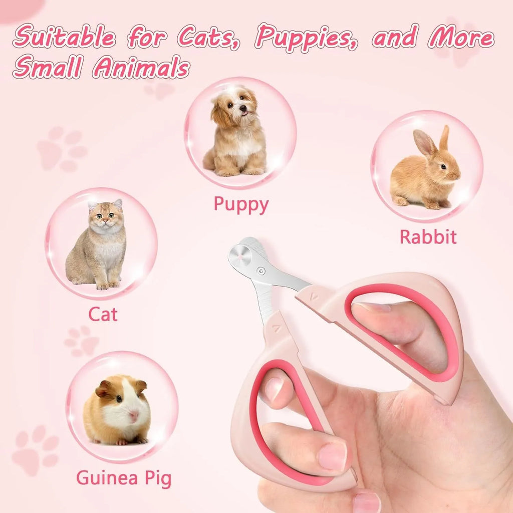 Blue cat nail clipper with positioning round hole and non-slip handle for pet grooming
