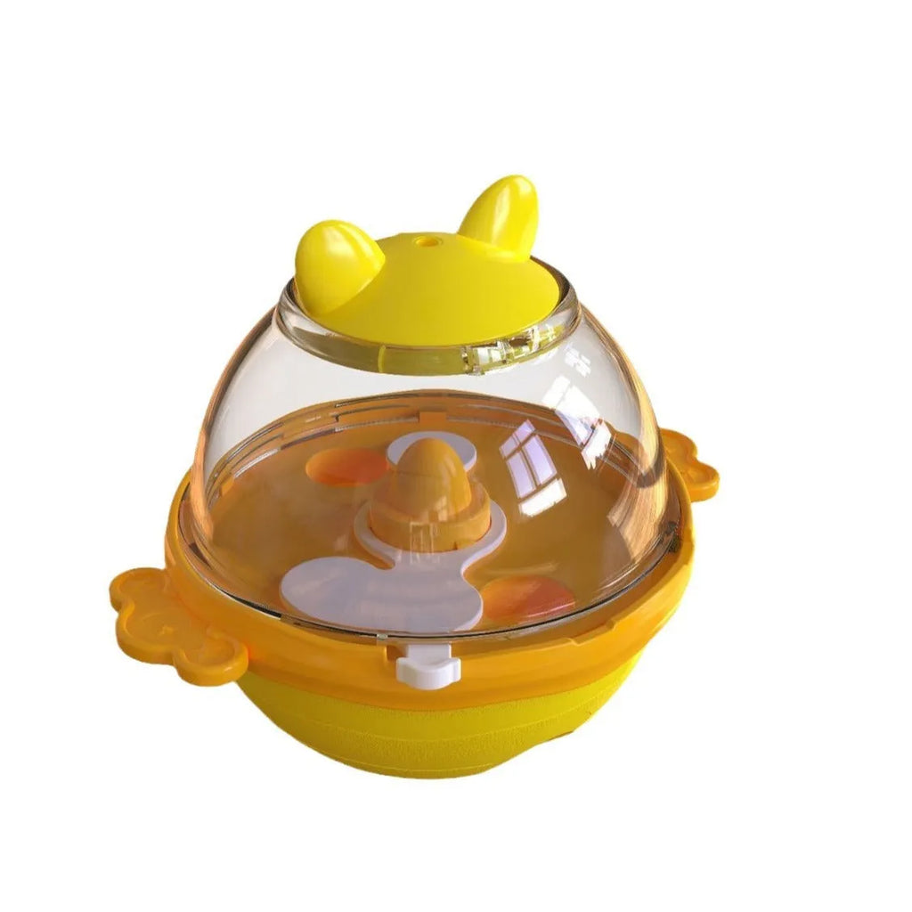 Yellow dog puzzle feeder bowl with maze design for slow feeding, measuring 11.2cm