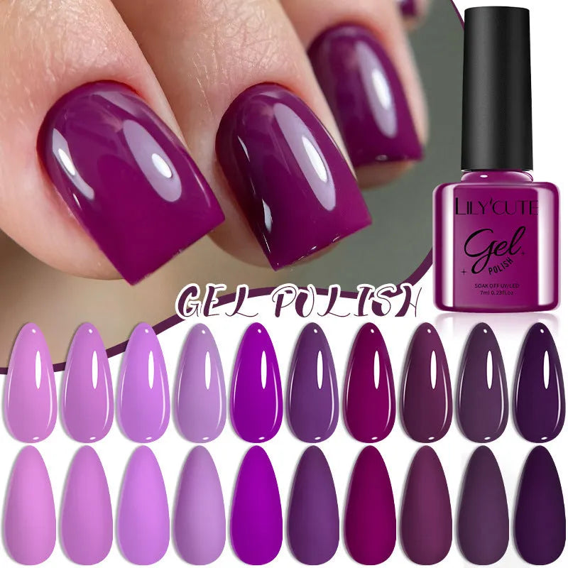 Solid colour UV gel nail polish set with glitter effect in 20 nude shades