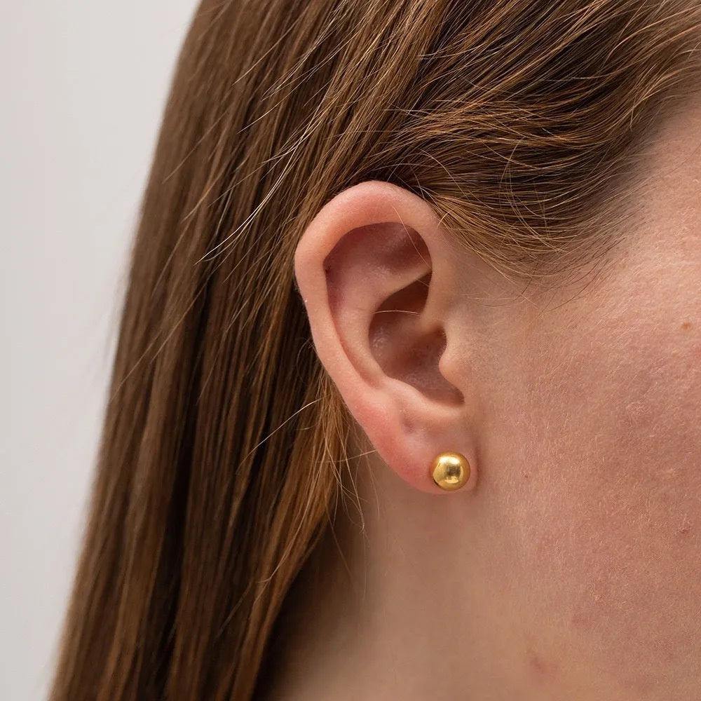Stainless steel ball stud earrings in gold or silver plating, 3mm to 6mm sizes