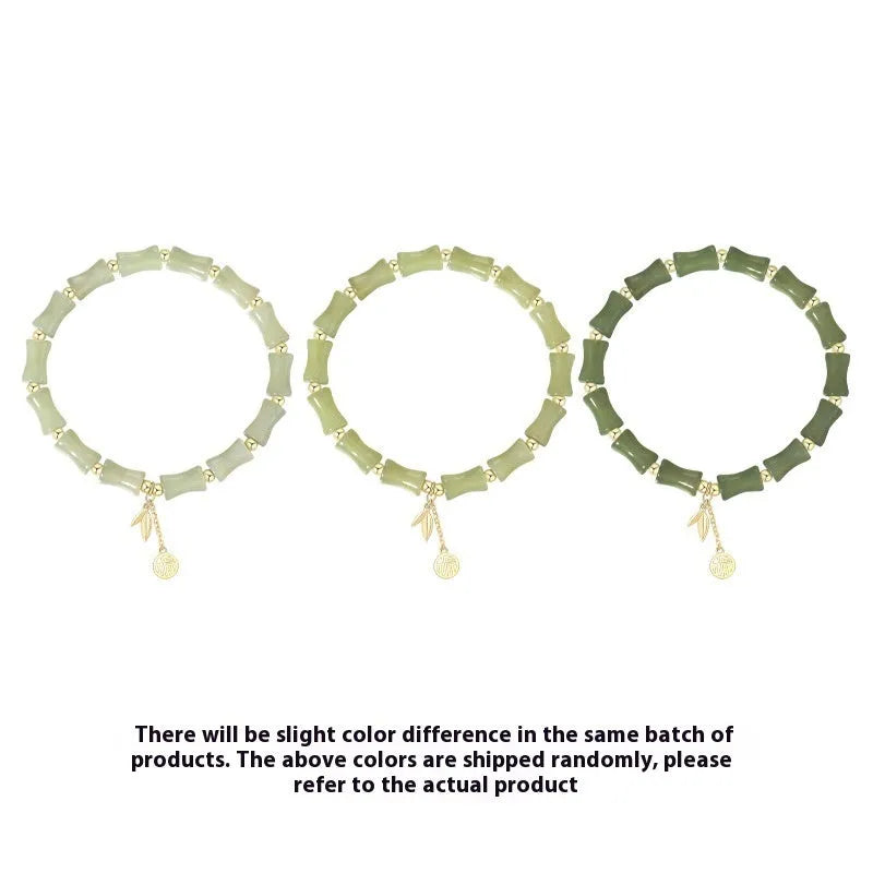 Green Chinese bamboo style jade bracelet and necklace set with traditional design