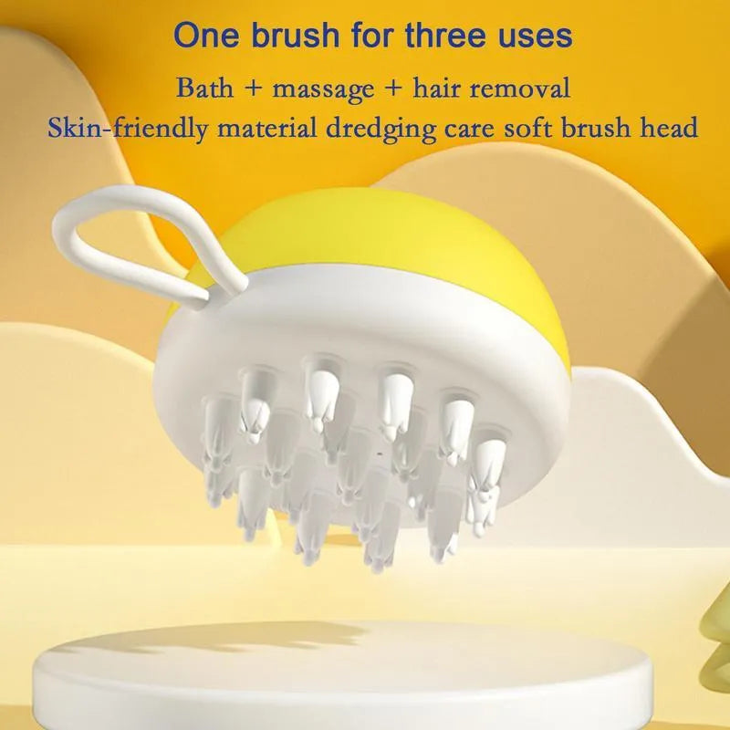 3-in-1 dog shampoo brush with silicone bristles and massage points for pet bathing
