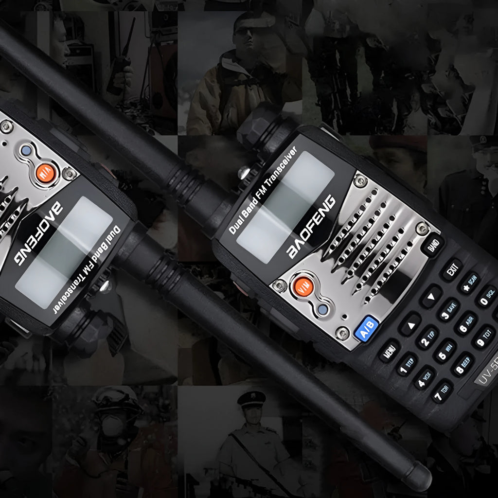 Baofeng UV-5RA black handheld dual-band transceiver with dual LCD display and rubberised keypad