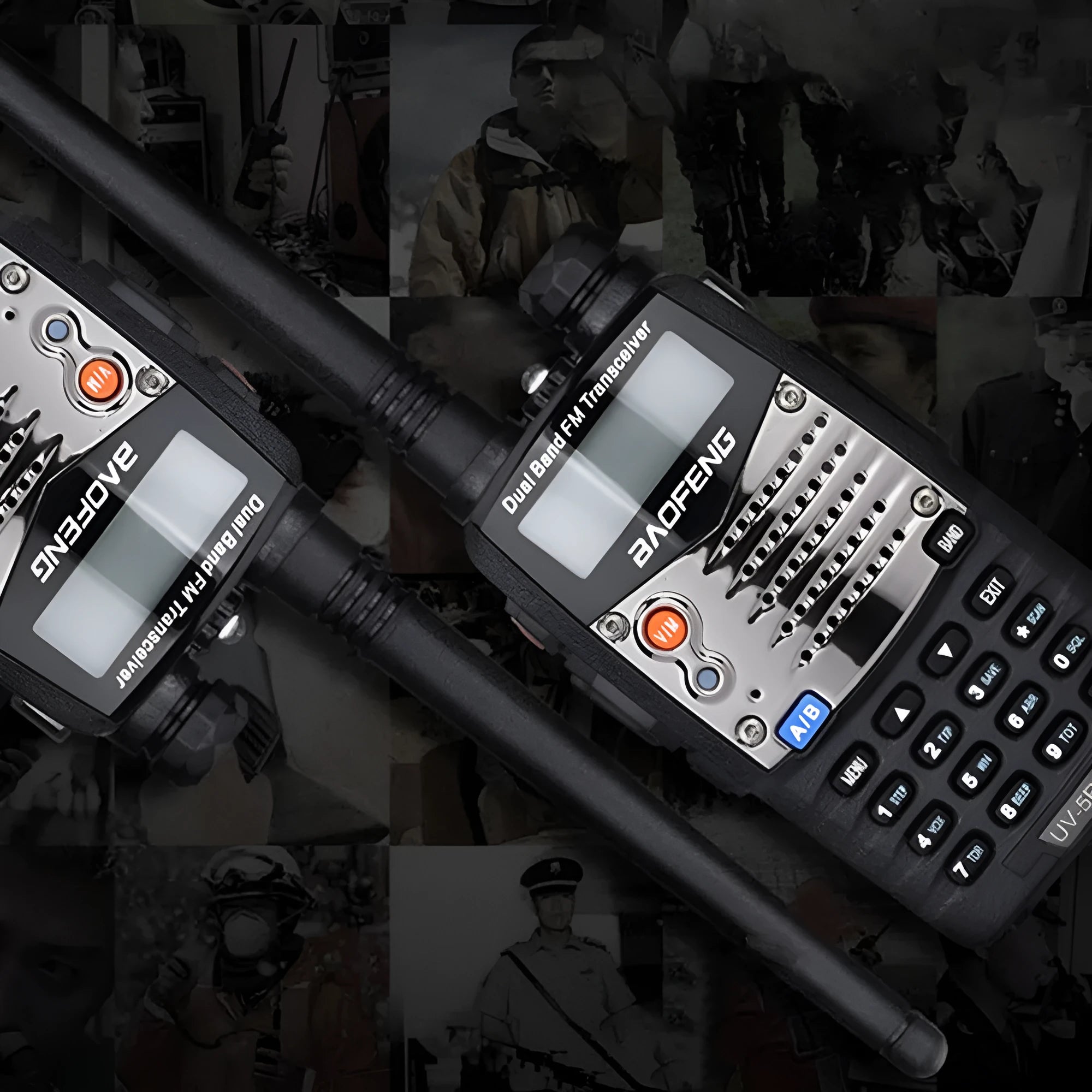 Baofeng UV-5RA black handheld dual-band transceiver with dual LCD display and rubberised keypad