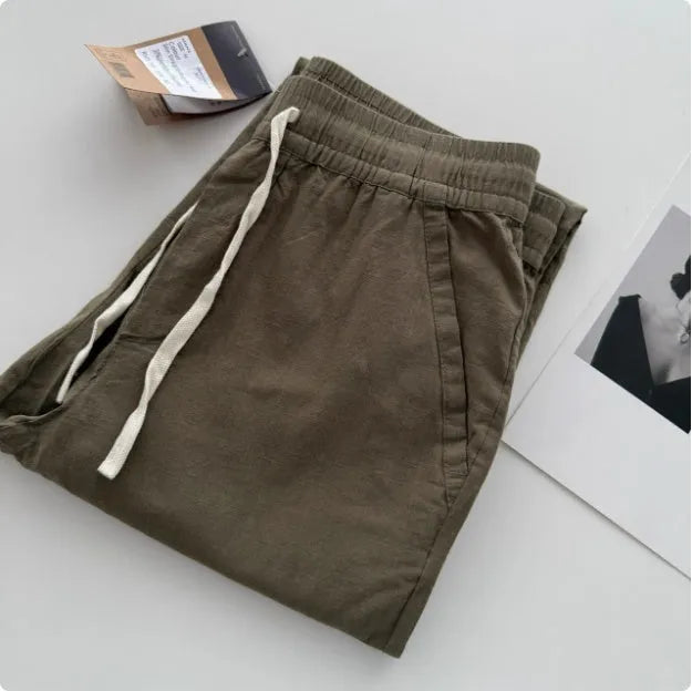 Men's loose straight casual trousers in summer thin fabric with drawstring waist
