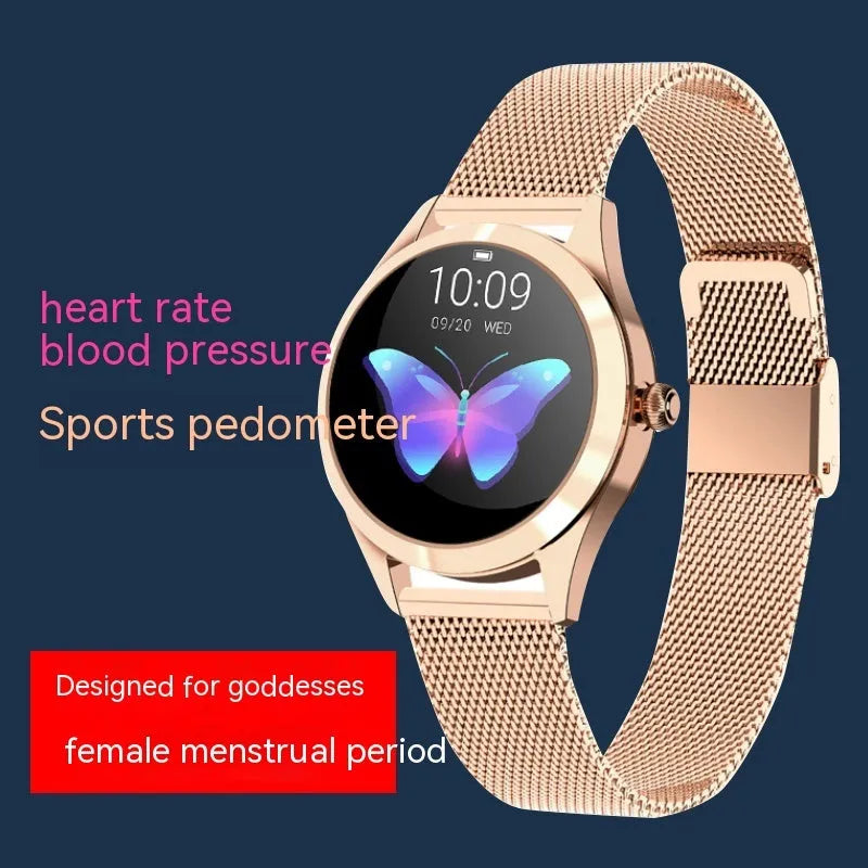 Women's sports smartwatch with heart rate monitoring in black rose gold silver white colour options