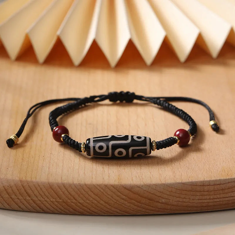 Men's Tibetan Agate Dzi Bead Bracelet with original design and adjustable shrinkable fit