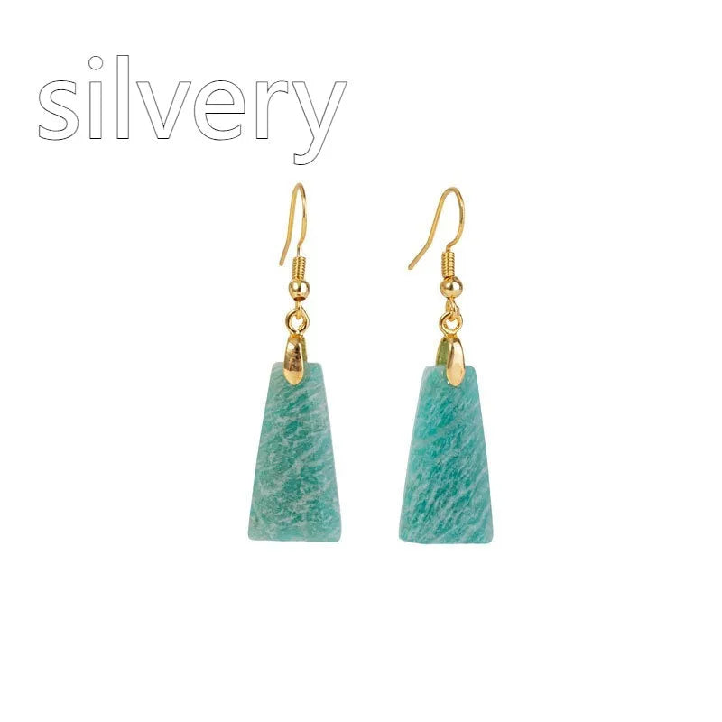 Amazonite trapezoid earrings with geometric design in gold or silver finish