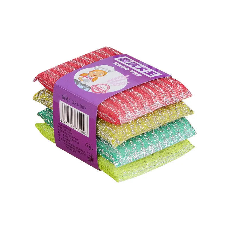 Pinstripe fabric dishwashing sponge mop in macaron mixed colours showing sponge and plastic construction