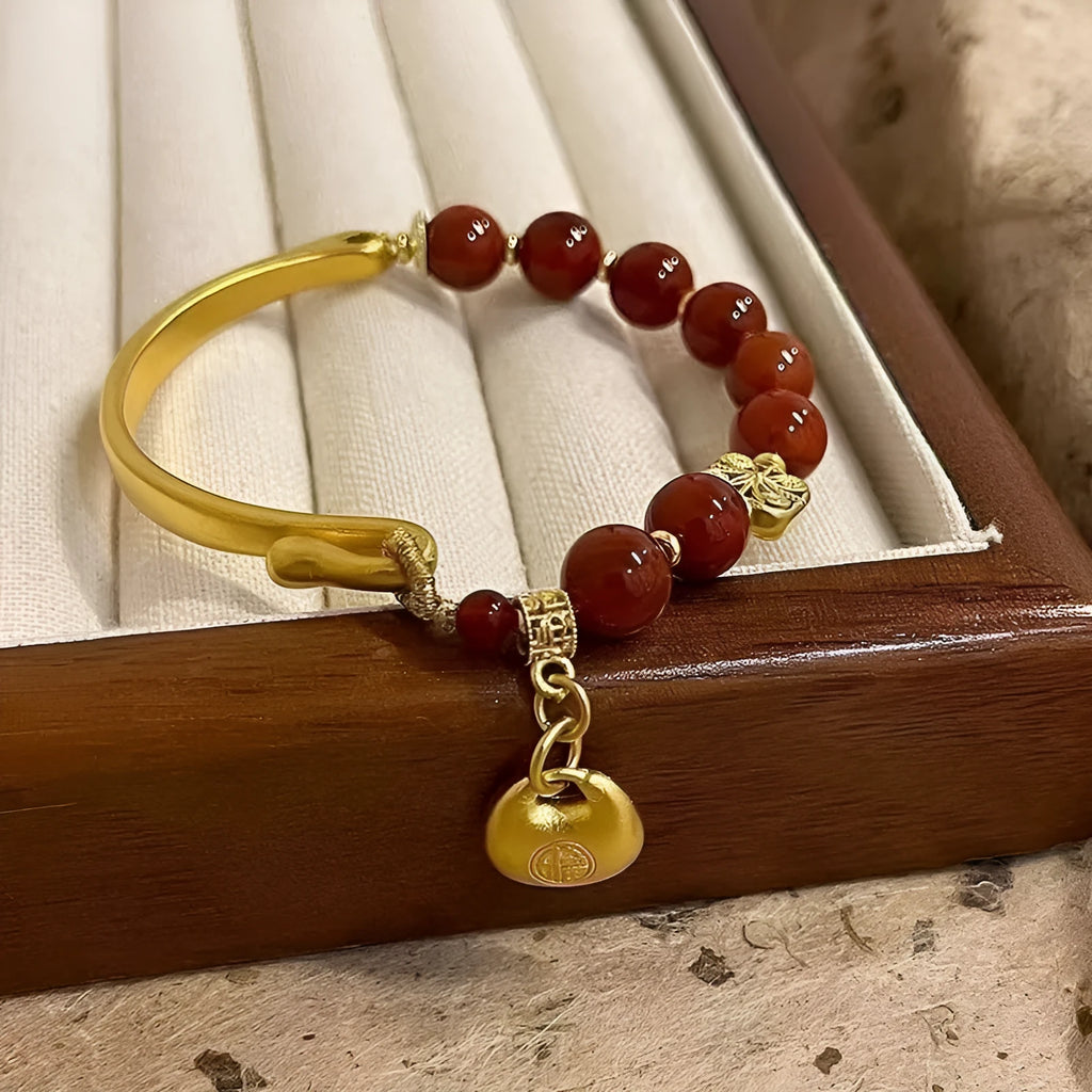 Golden South Red agate character ingot antique bracelet for women