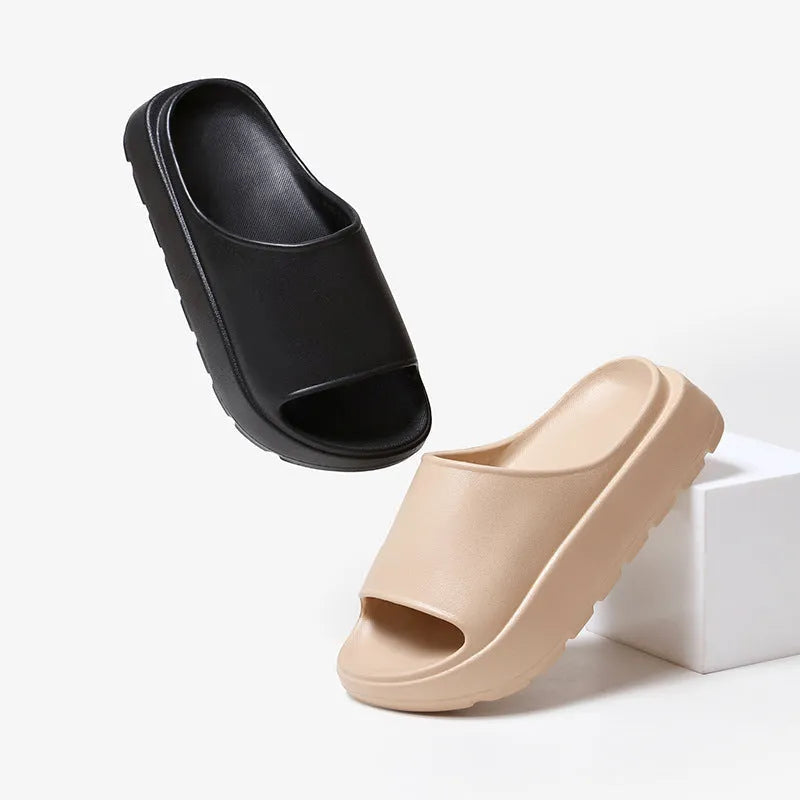 Women's thick-soled EVA slippers with fish mouth design in beige, black, khaki or rose red colours