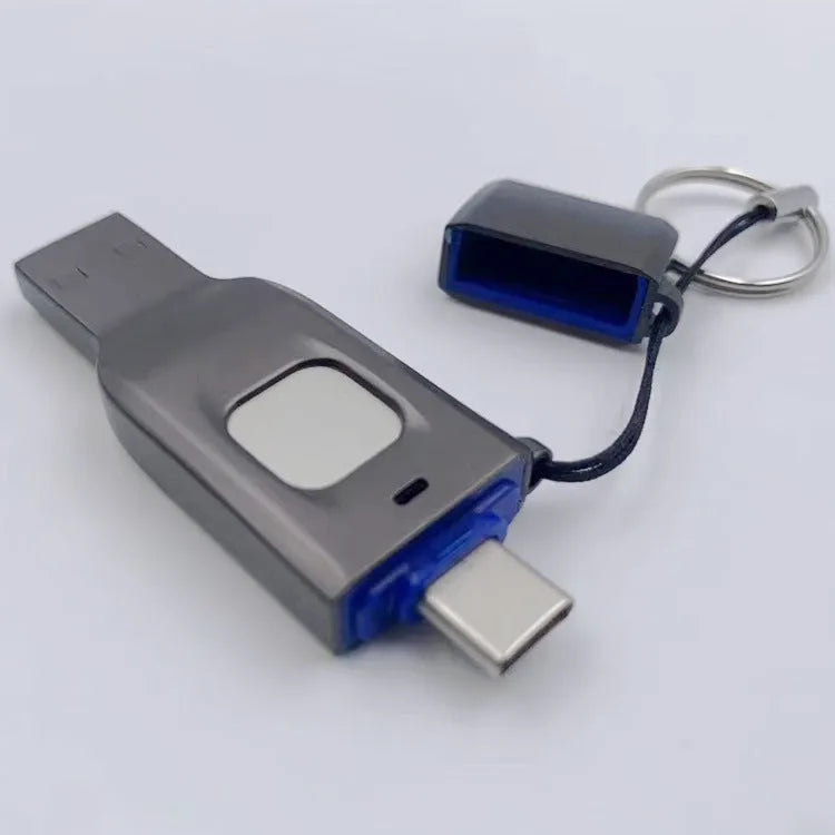 Fingerprint encrypted USB flash drive with USB 3.0 and Type-C ports in metal shell