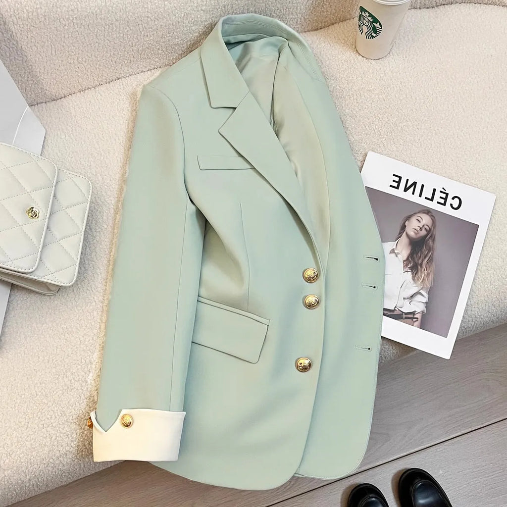 Women's Korean style loose fit coat for commuting in milky white colour