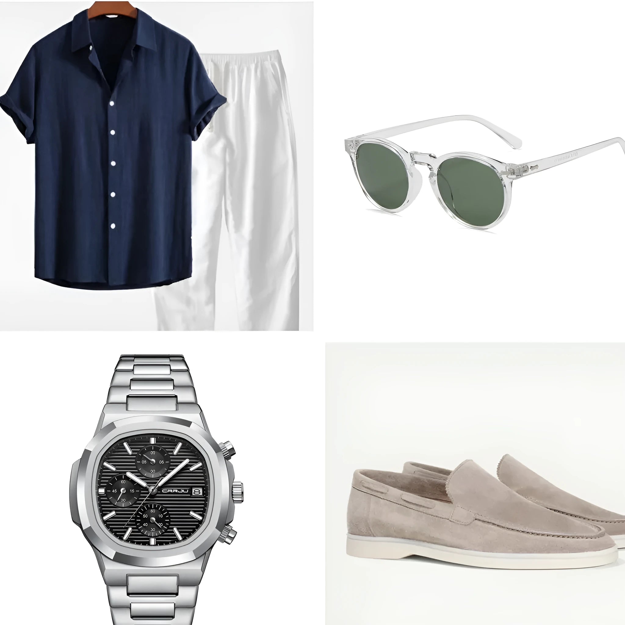 Men's cotton linen beachwear short sleeve suit with matching shorts and accessories in multiple colour options