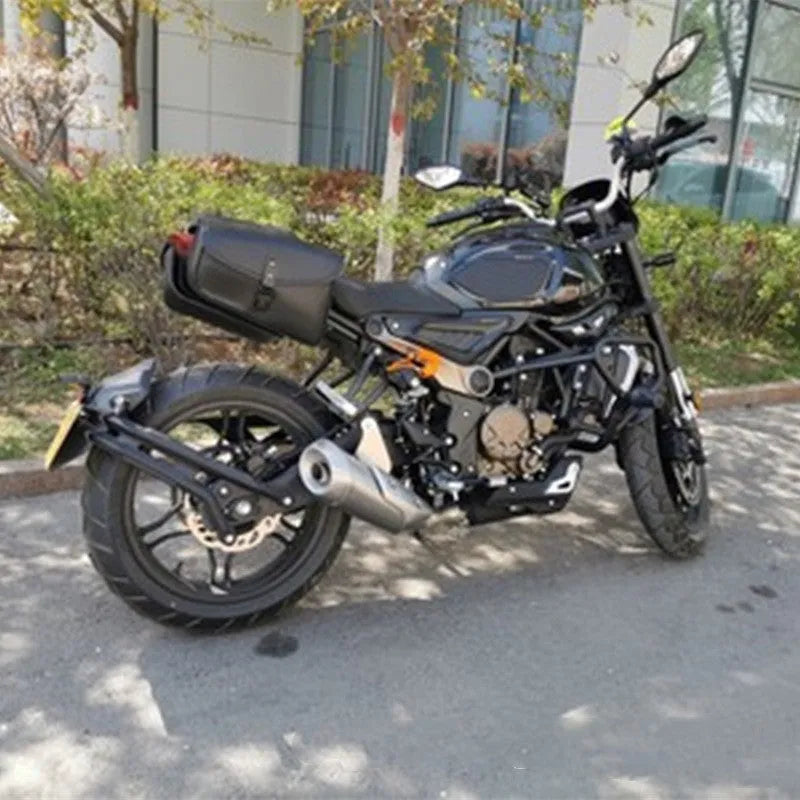 Black PU leather motorcycle swingarm saddlebag mounted on Sportster