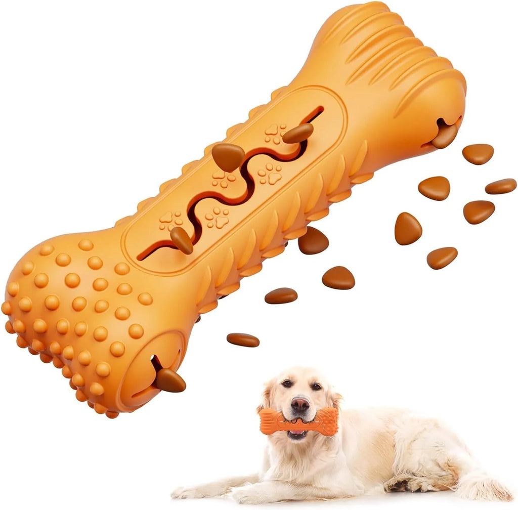 Blue natural rubber bone-shaped dog chew toy for aggressive chewers on a white background