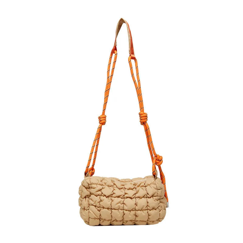 Women's lightweight nylon messenger bag with pillow shape and diamond pattern