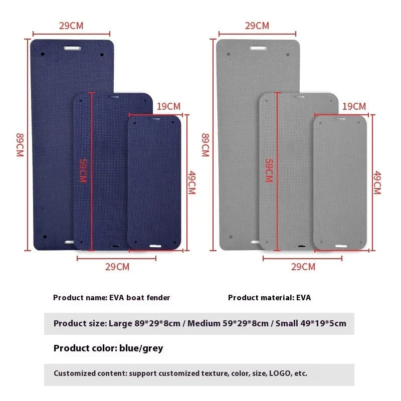 Blue and grey EVA marine bumper fenders for boat docking protection in two size options
