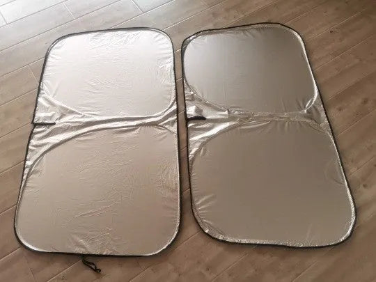 Aluminium foil car sunshade in titanium silver colour showing reflective surface