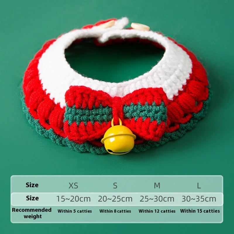 Hand-woven milk cotton Christmas cat collar in red festive designs with adjustable sizing