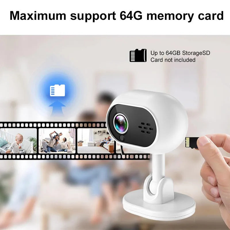 1080P HD mini WiFi camera white front view with night vision lens
