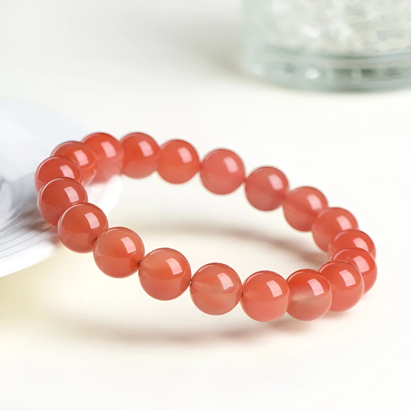 Natural South red cherry red agate bracelet with polished beads in six available sizes