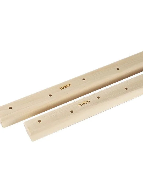 Set of three solid wooden grip strength training fingerboards in different lengths and thicknesses.