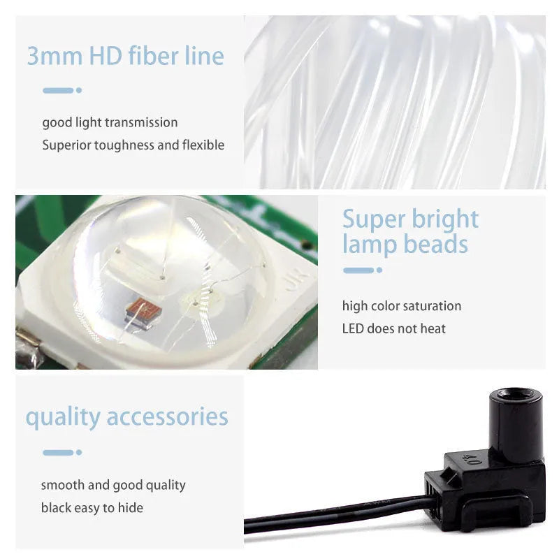USB car interior LED light strip with wireless controller showing RGB colourful lighting