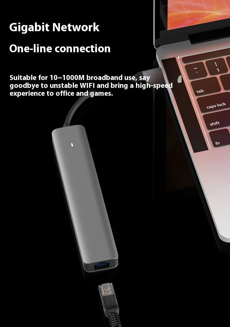 LQT-LH07 7-in-1 USB-C computer hub with card readers and charging port on a desk.
