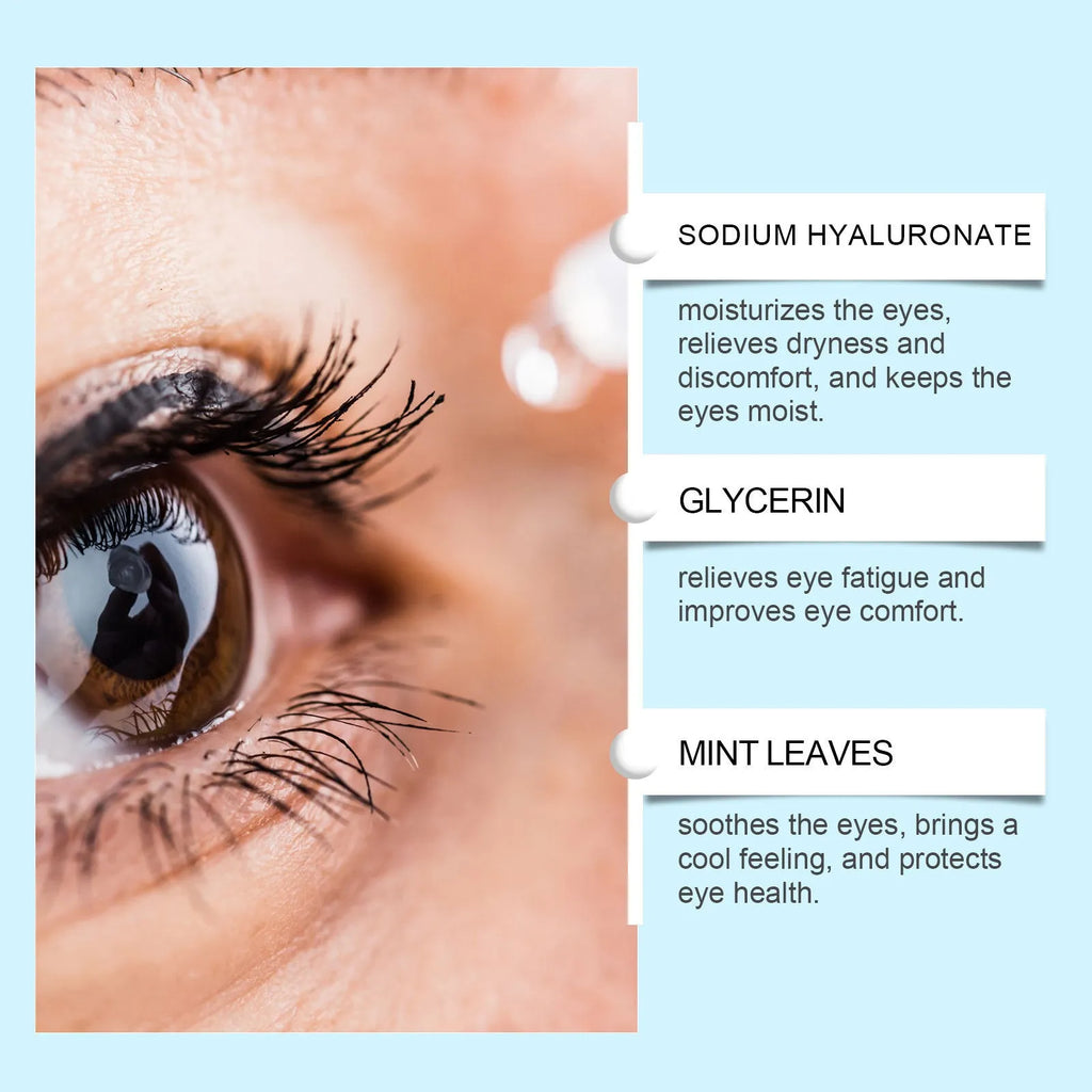 15ml bottle of moisturising eye drops with mint leaf and sodium hyaluronate for dry eyes