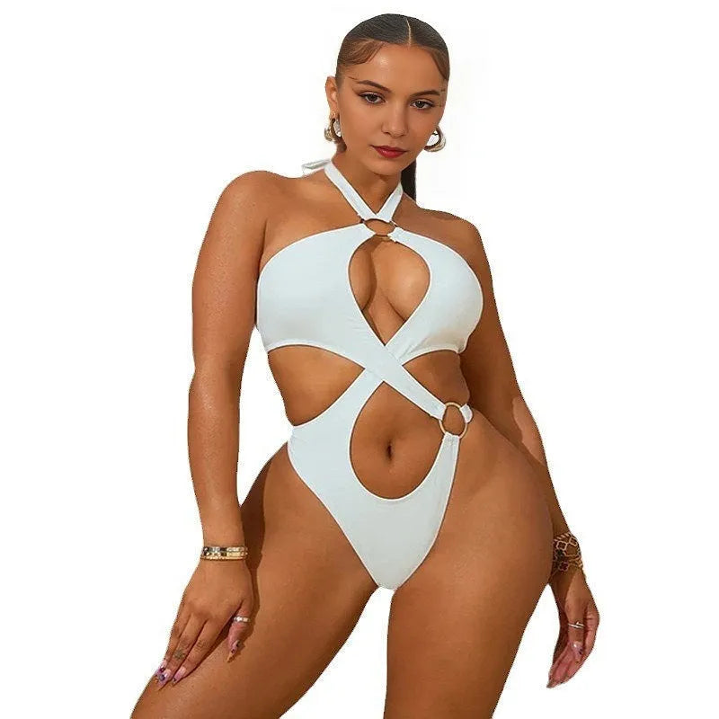 Women's sleeveless jumpsuit with lace-up back and tapered shorts in polyester fabric