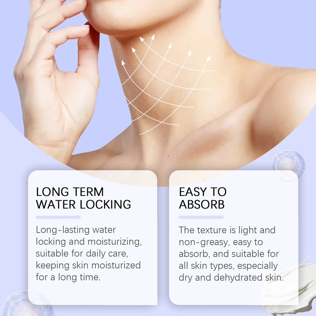 50g neck skin cream container with moisturising and firming formula containing hyaluronic acid