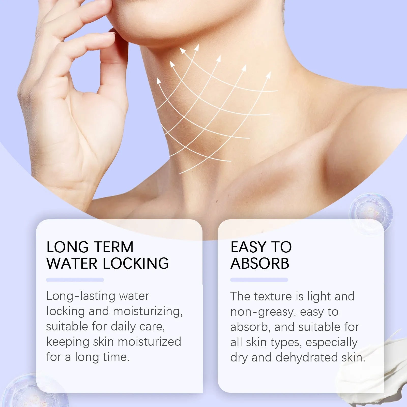 50g neck skin cream container with moisturising and firming formula containing hyaluronic acid