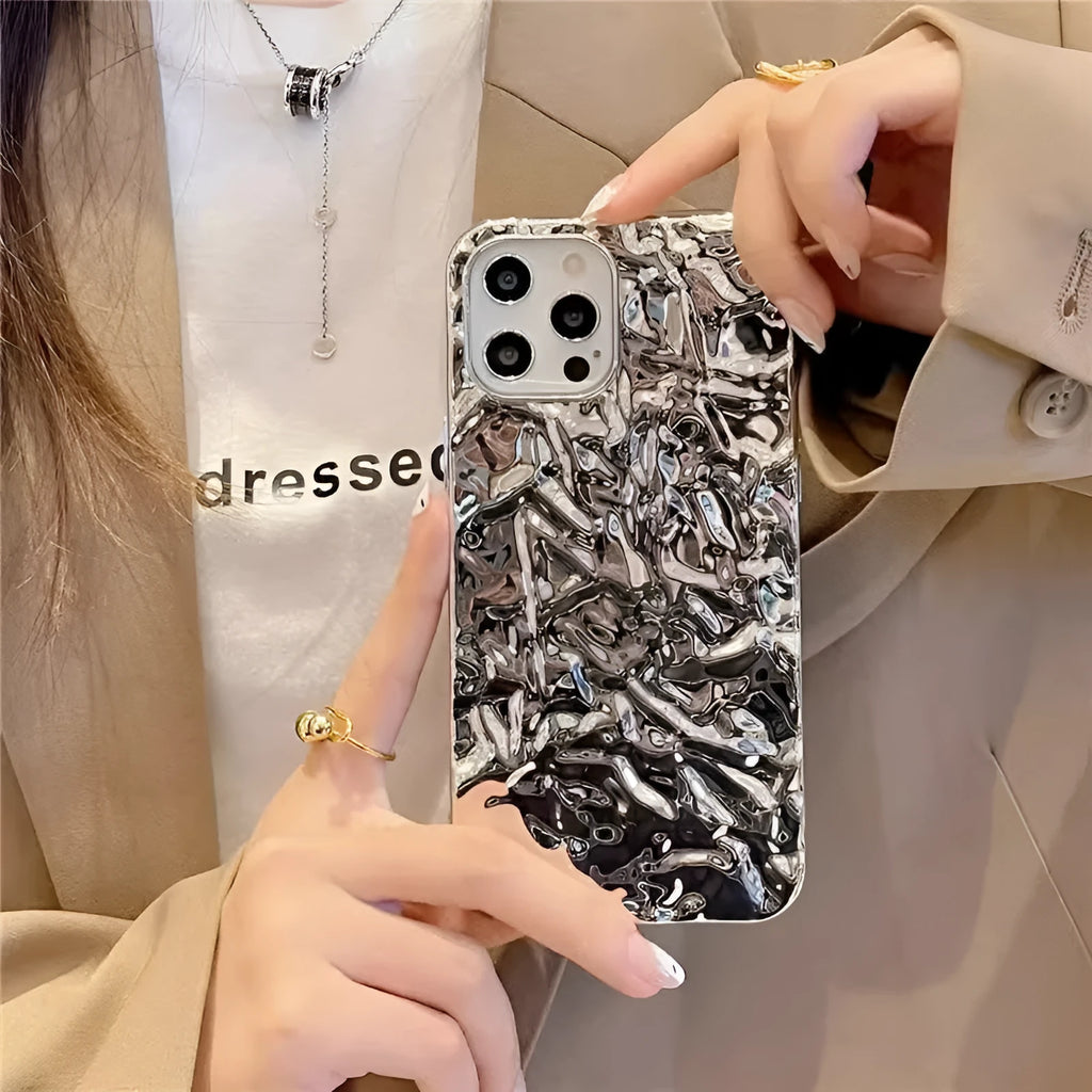 Tin foil pleated silicone phone case for iPhone with embossed finish, white colour