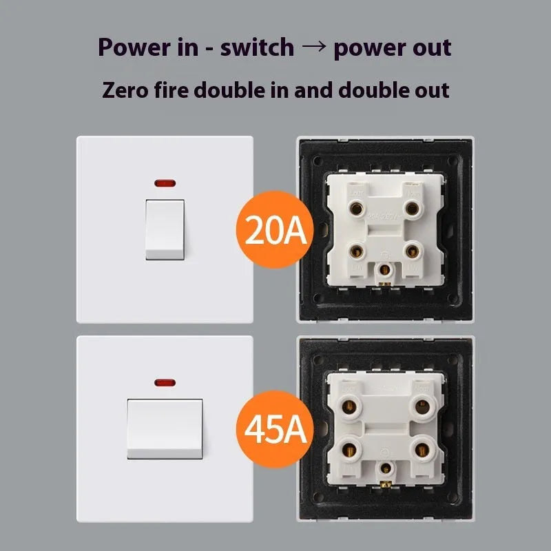 Water heater and air conditioner double-break switch with LED indicator panel in gold finish