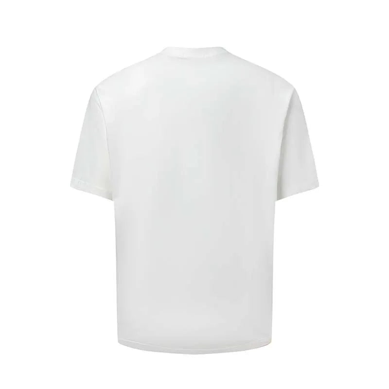 Men's blue American retro letter print cotton blend t-shirt with loose fit