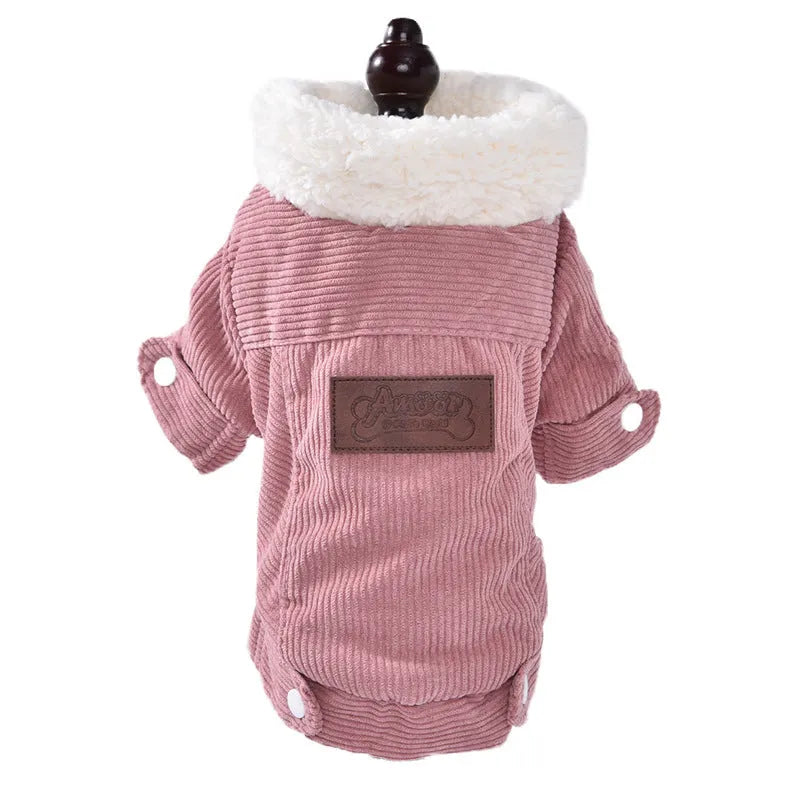 Lambswool fleece-lined pet vest for dogs and cats in grey or pink, available in six sizes