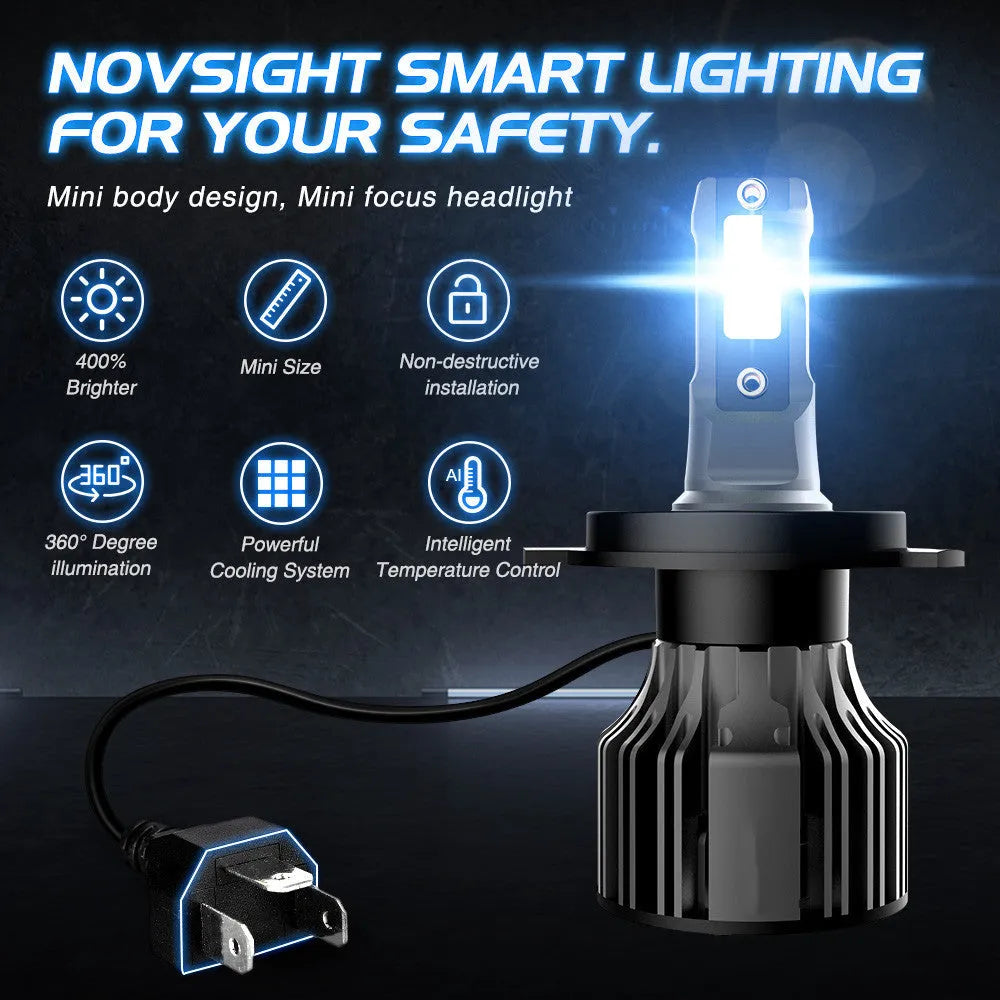 6000K white LED car headlight bulb with adjustable chuck and non-polarity plug