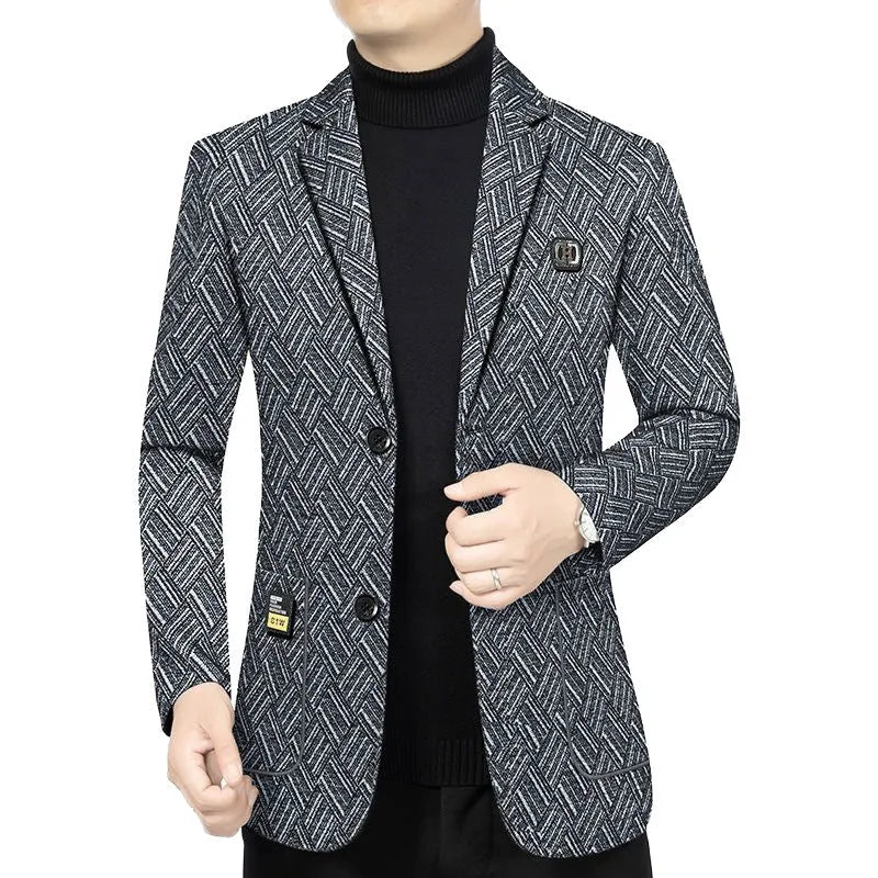 Men's plaid casual suit jacket in 816 Red Coffee, regular length, non-ironing polyester blend