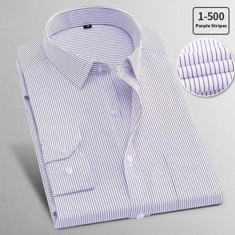 Men's long sleeved flax shirt for business casual wear, shown in pink diagonal and red plain colour options.